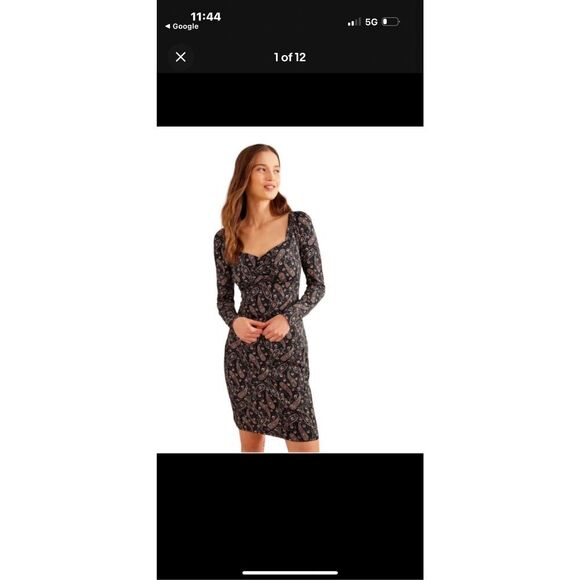 BODEN Paisley Sweetheart Neck Long Sleeve Cotton Blend Dress - Picture 2 of 5